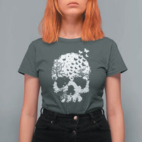 Dark Gothic Graphic Skull Floral Butterfly T Shirt For Women