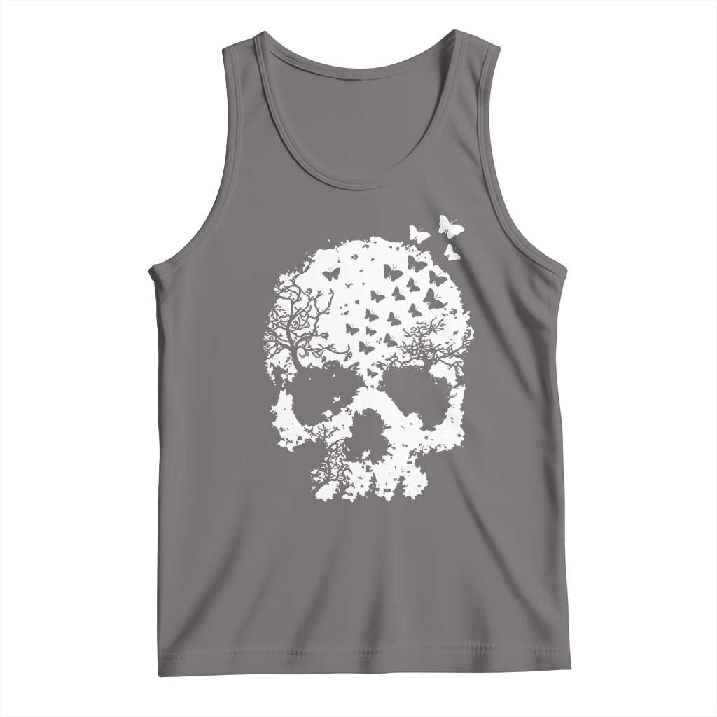 Dark Gothic Graphic Skull Floral Butterfly Tank Top
