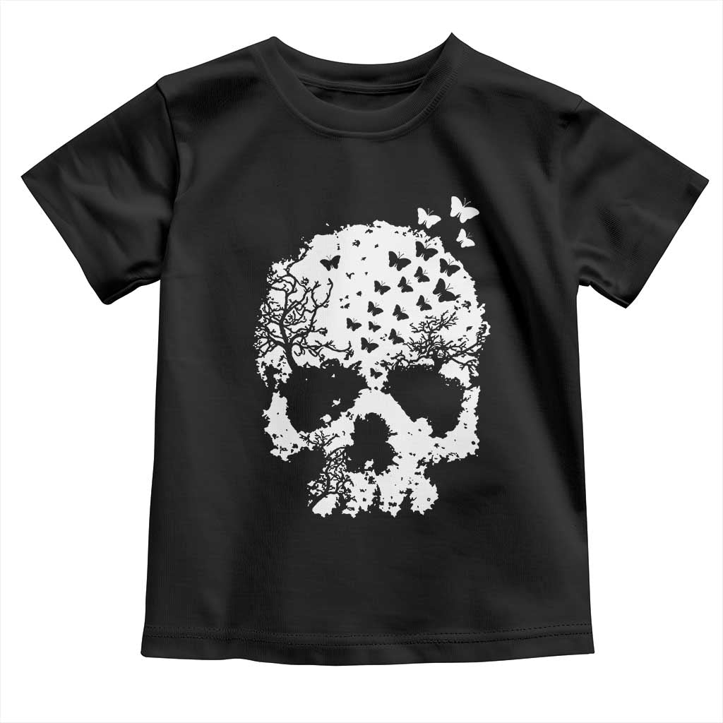 Dark Gothic Graphic Skull Floral Butterfly Toddler T Shirt