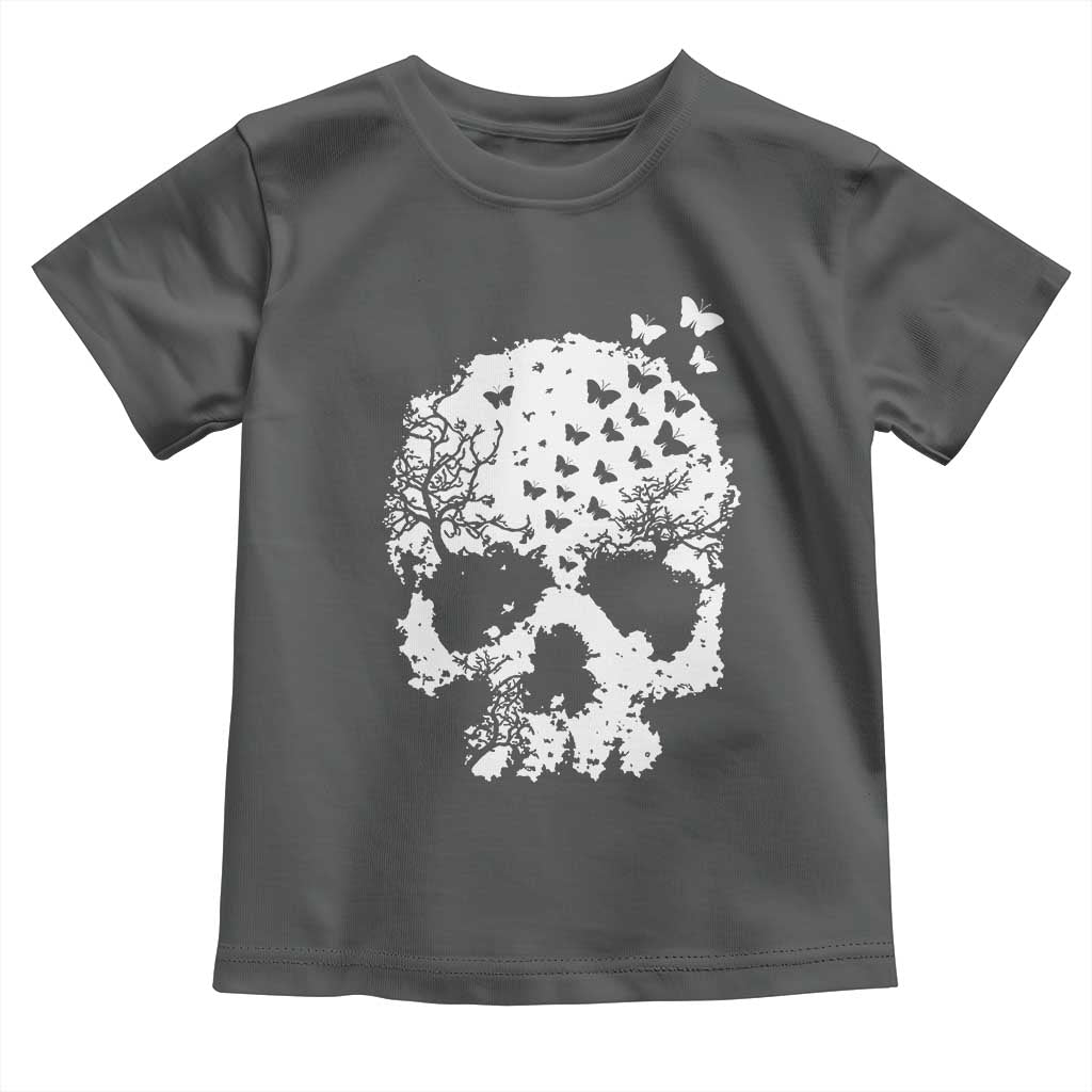 Dark Gothic Graphic Skull Floral Butterfly Toddler T Shirt