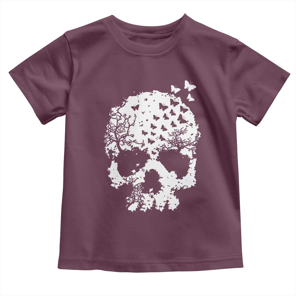 Dark Gothic Graphic Skull Floral Butterfly Toddler T Shirt