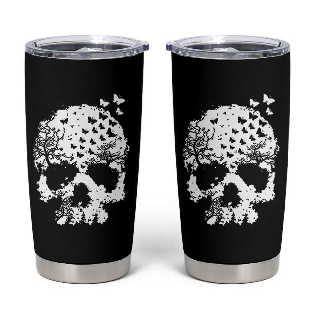 Dark Gothic Graphic Skull Floral Butterfly Tumbler Cup