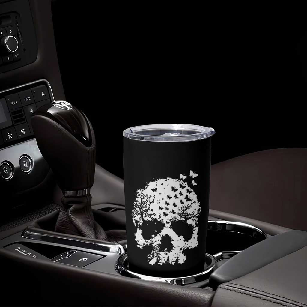 Dark Gothic Graphic Skull Floral Butterfly Tumbler Cup