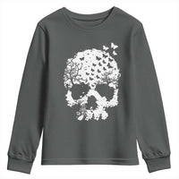 Dark Gothic Graphic Skull Floral Butterfly Youth Sweatshirt