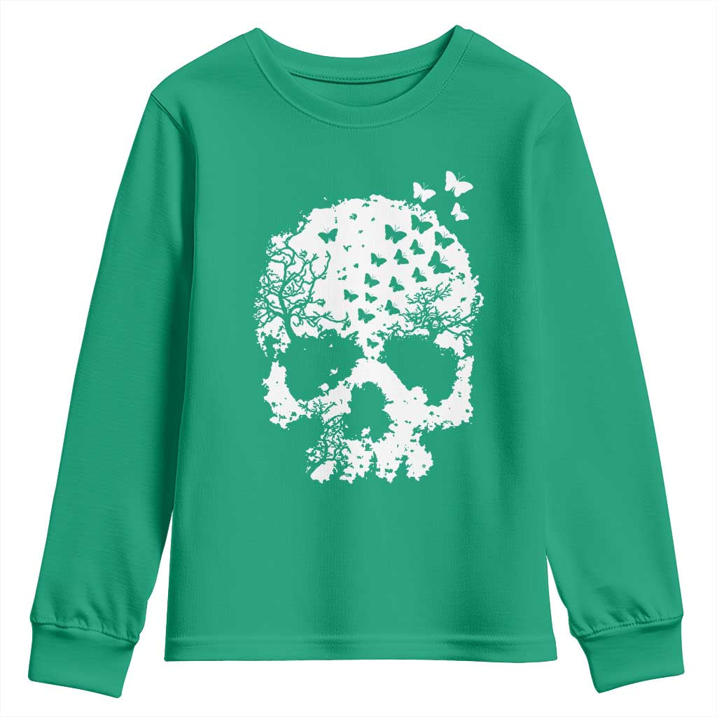 Dark Gothic Graphic Skull Floral Butterfly Youth Sweatshirt