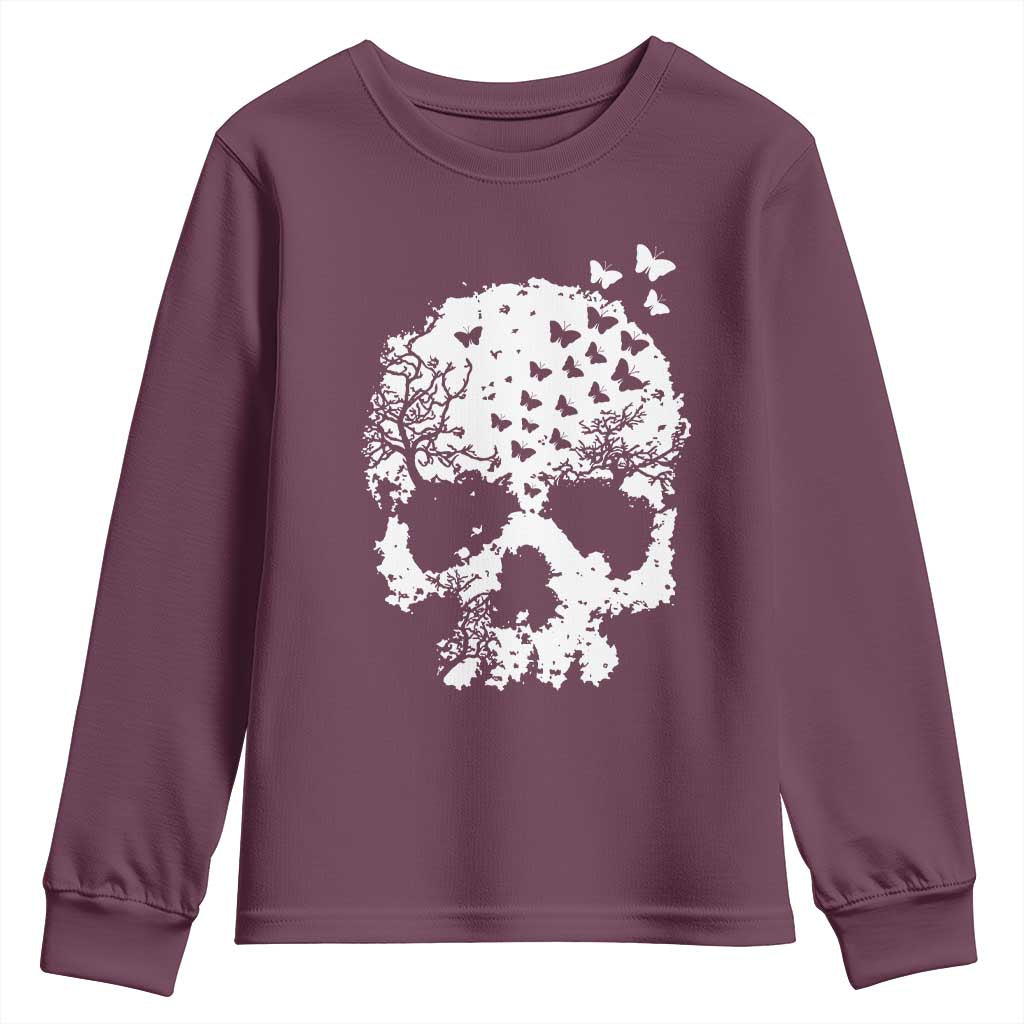 Dark Gothic Graphic Skull Floral Butterfly Youth Sweatshirt