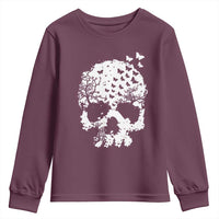 Dark Gothic Graphic Skull Floral Butterfly Youth Sweatshirt