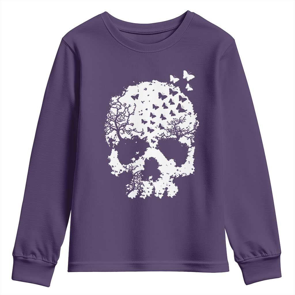 Dark Gothic Graphic Skull Floral Butterfly Youth Sweatshirt
