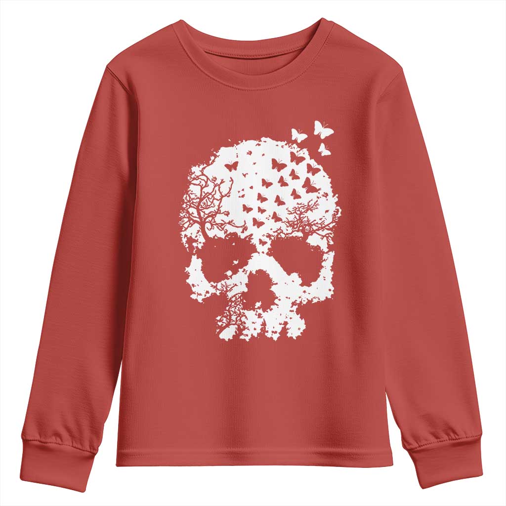 Dark Gothic Graphic Skull Floral Butterfly Youth Sweatshirt