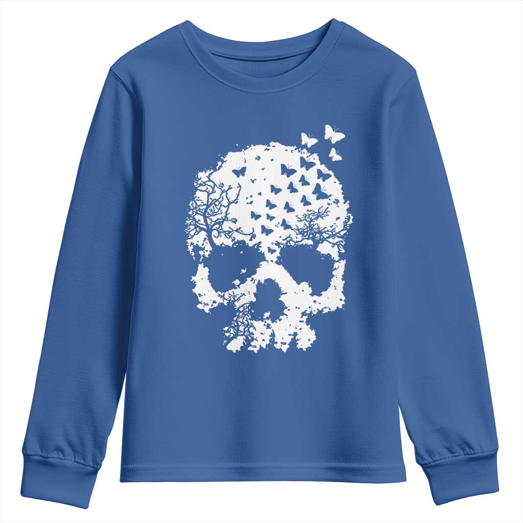 Dark Gothic Graphic Skull Floral Butterfly Youth Sweatshirt