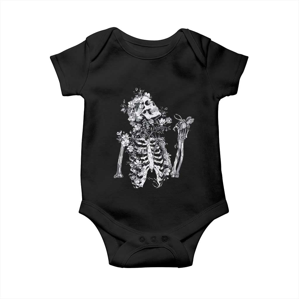 Gothic Grunge Floral Skeleton Baby Onesie Dark Alternative Aesthetic For Women