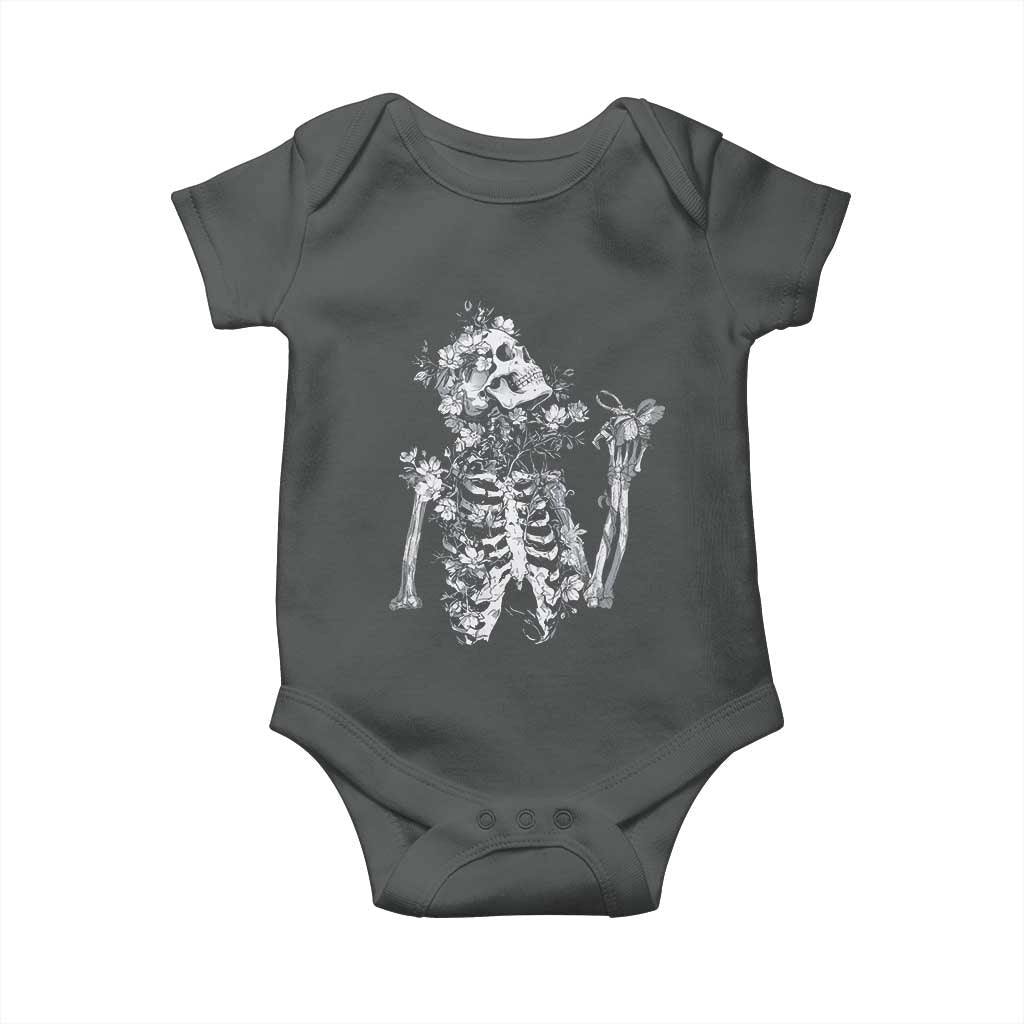 Gothic Grunge Floral Skeleton Baby Onesie Dark Alternative Aesthetic For Women