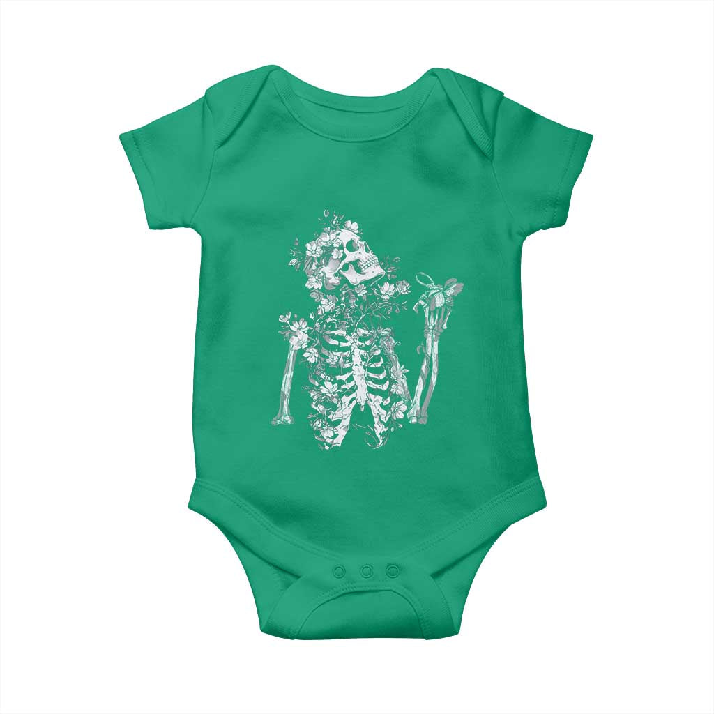 Gothic Grunge Floral Skeleton Baby Onesie Dark Alternative Aesthetic For Women