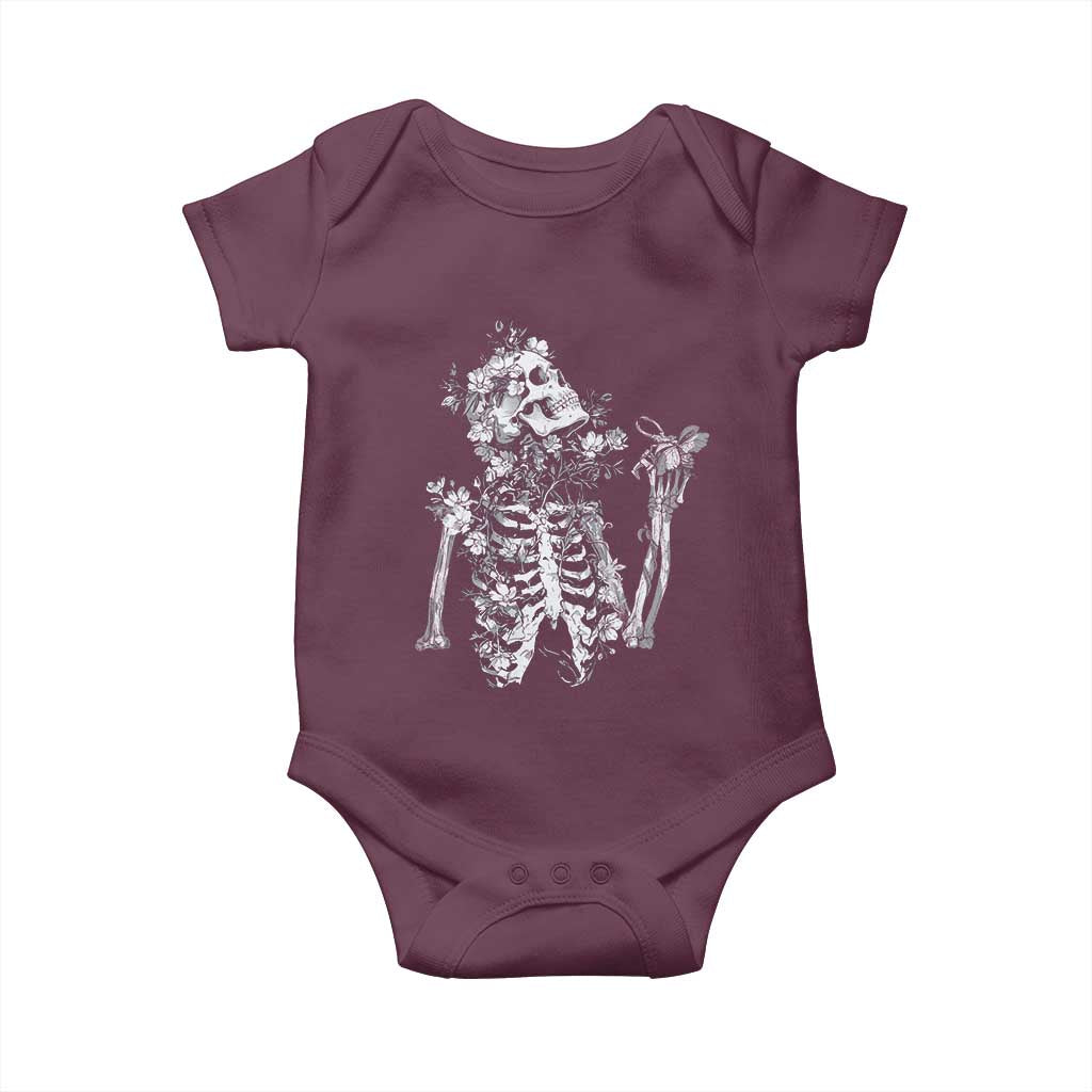 Gothic Grunge Floral Skeleton Baby Onesie Dark Alternative Aesthetic For Women