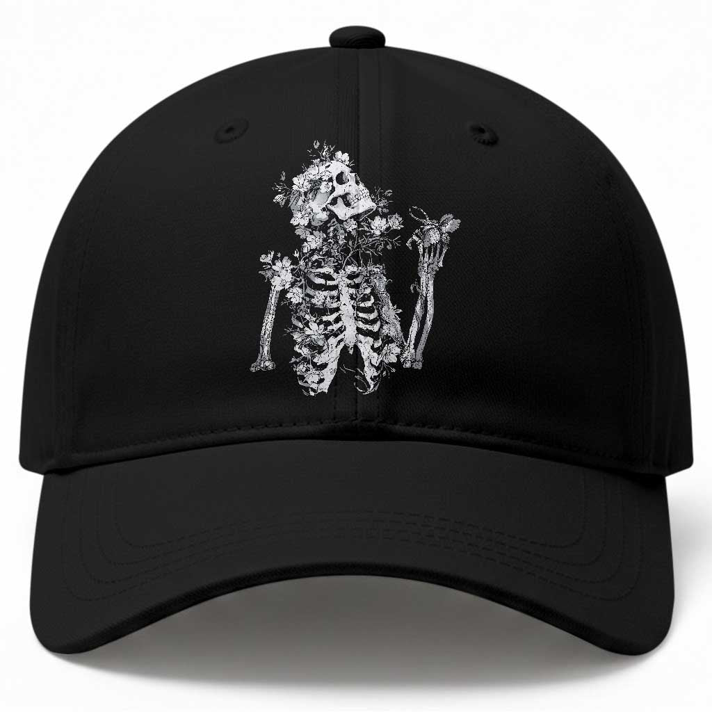 Gothic Grunge Floral Skeleton Baseball Cap Dark Alternative Aesthetic For Women