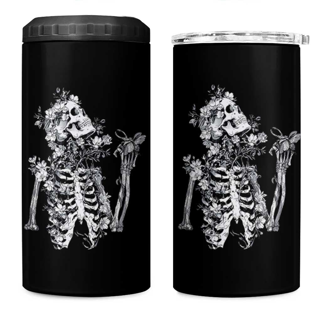 Gothic Grunge Floral Skeleton 4 in 1 Can Cooler Tumbler Dark Alternative Aesthetic For Women
