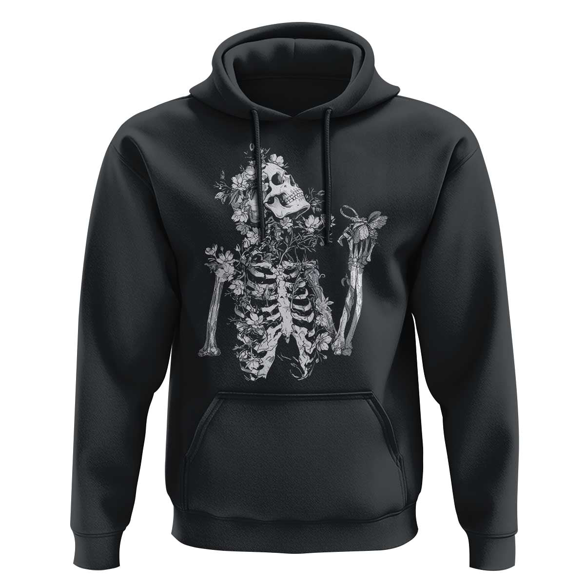 Gothic Grunge Floral Skeleton Hoodie Dark Alternative Aesthetic For Women