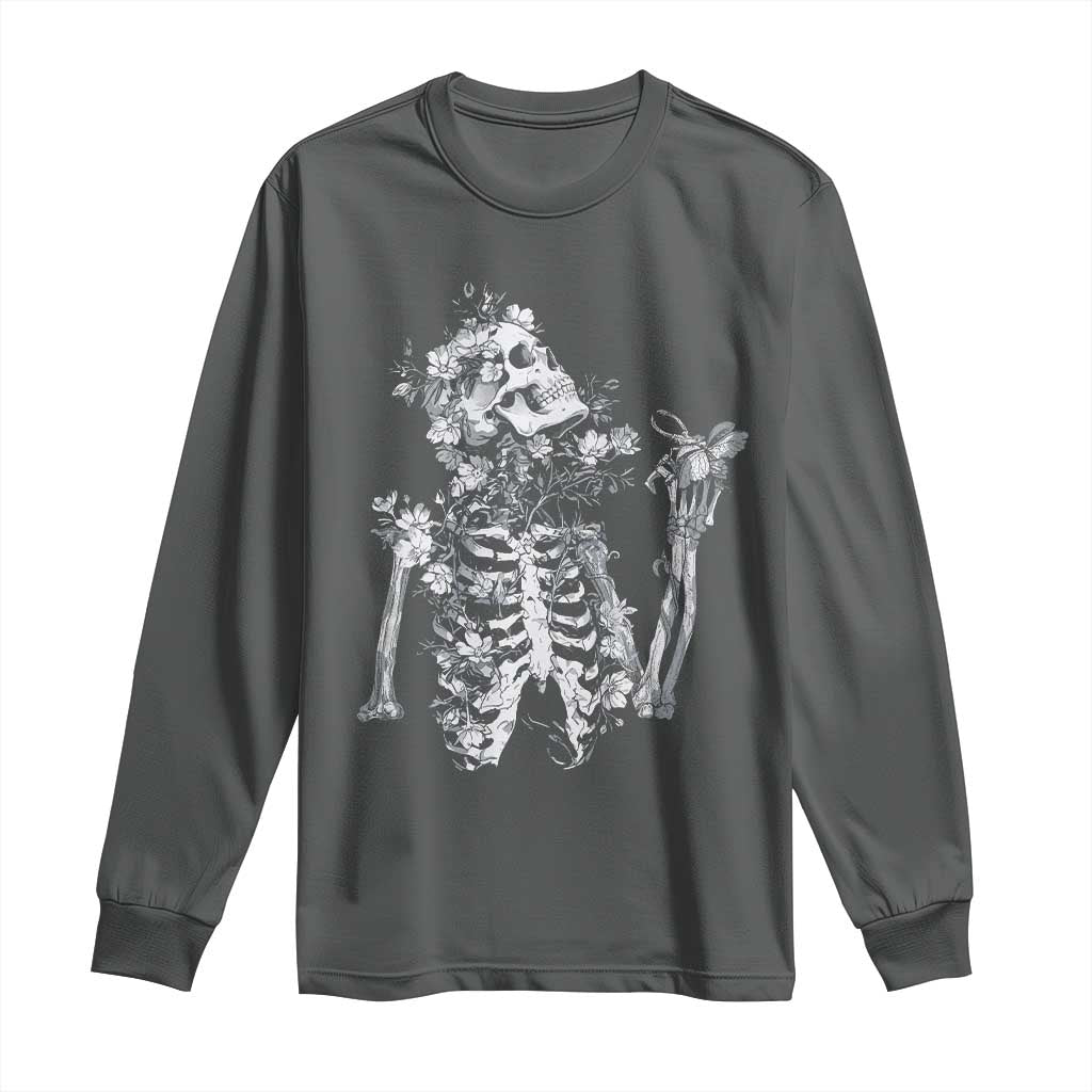 Gothic Grunge Floral Skeleton Long Sleeve Shirt Dark Alternative Aesthetic For Women