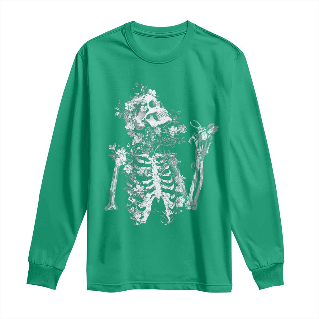 Gothic Grunge Floral Skeleton Long Sleeve Shirt Dark Alternative Aesthetic For Women