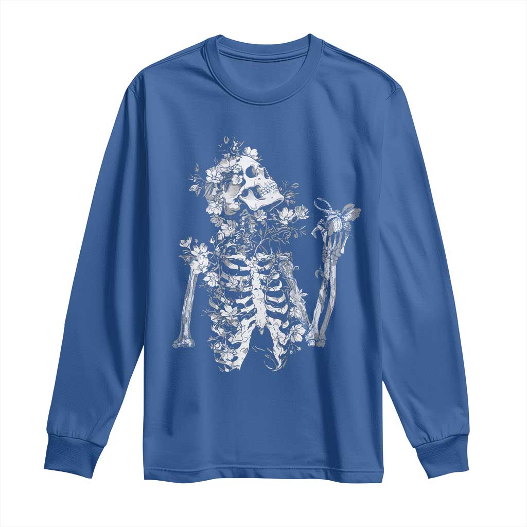 Gothic Grunge Floral Skeleton Long Sleeve Shirt Dark Alternative Aesthetic For Women
