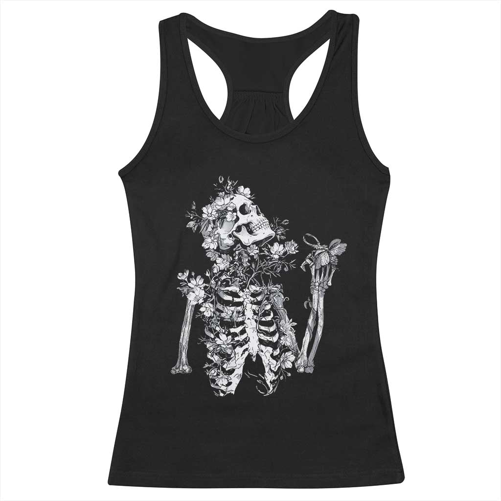 Gothic Grunge Floral Skeleton Racerback Tank Top Dark Alternative Aesthetic For Women