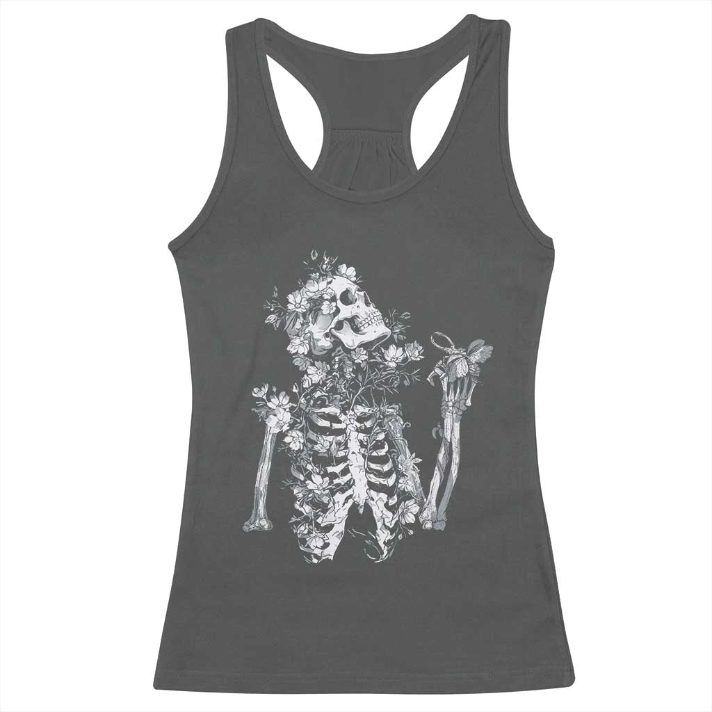 Gothic Grunge Floral Skeleton Racerback Tank Top Dark Alternative Aesthetic For Women