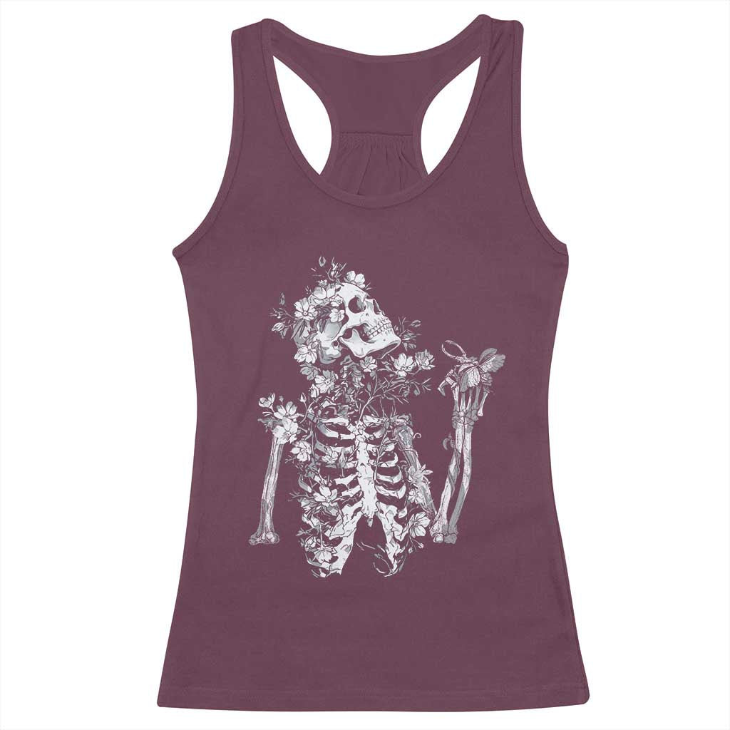 Gothic Grunge Floral Skeleton Racerback Tank Top Dark Alternative Aesthetic For Women
