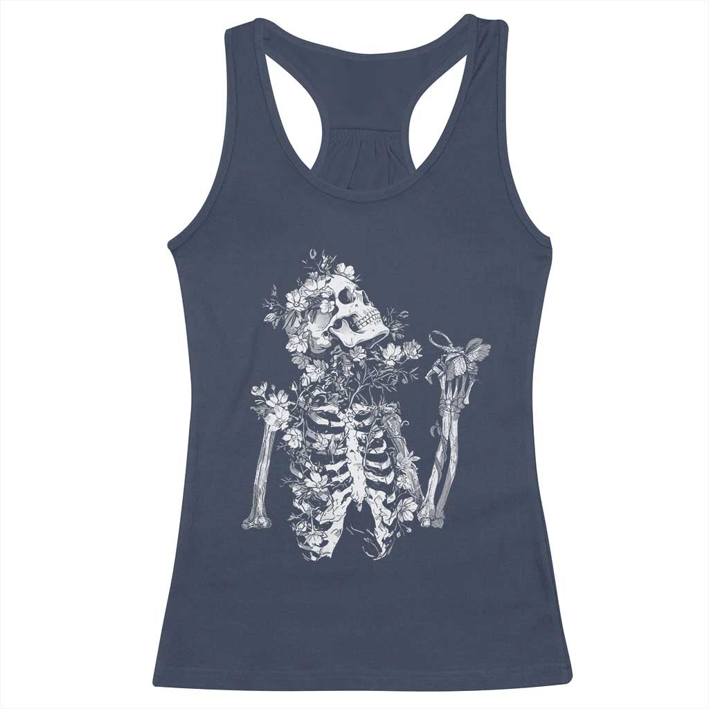 Gothic Grunge Floral Skeleton Racerback Tank Top Dark Alternative Aesthetic For Women