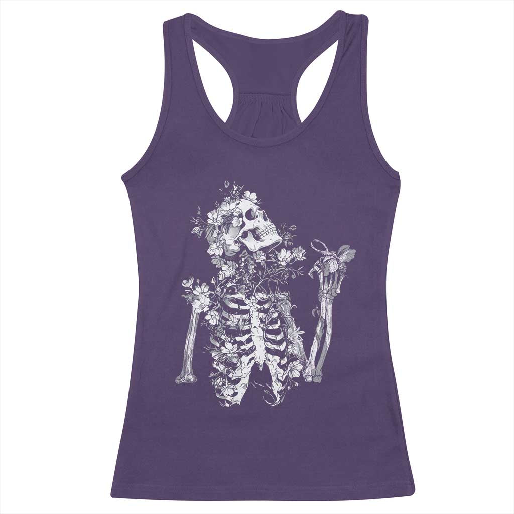 Gothic Grunge Floral Skeleton Racerback Tank Top Dark Alternative Aesthetic For Women