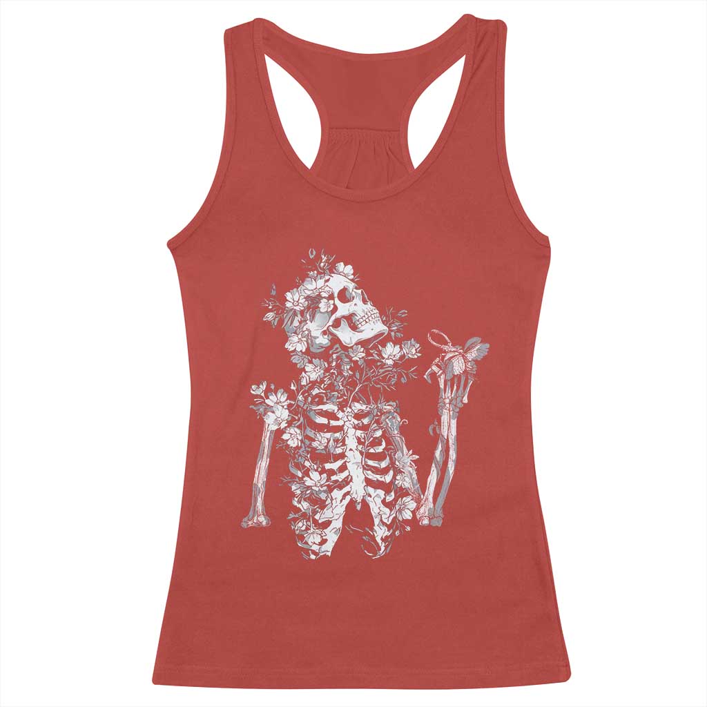 Gothic Grunge Floral Skeleton Racerback Tank Top Dark Alternative Aesthetic For Women
