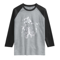 Gothic Grunge Floral Skeleton Raglan Shirt Dark Alternative Aesthetic For Women