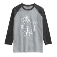 Gothic Grunge Floral Skeleton Raglan Shirt Dark Alternative Aesthetic For Women