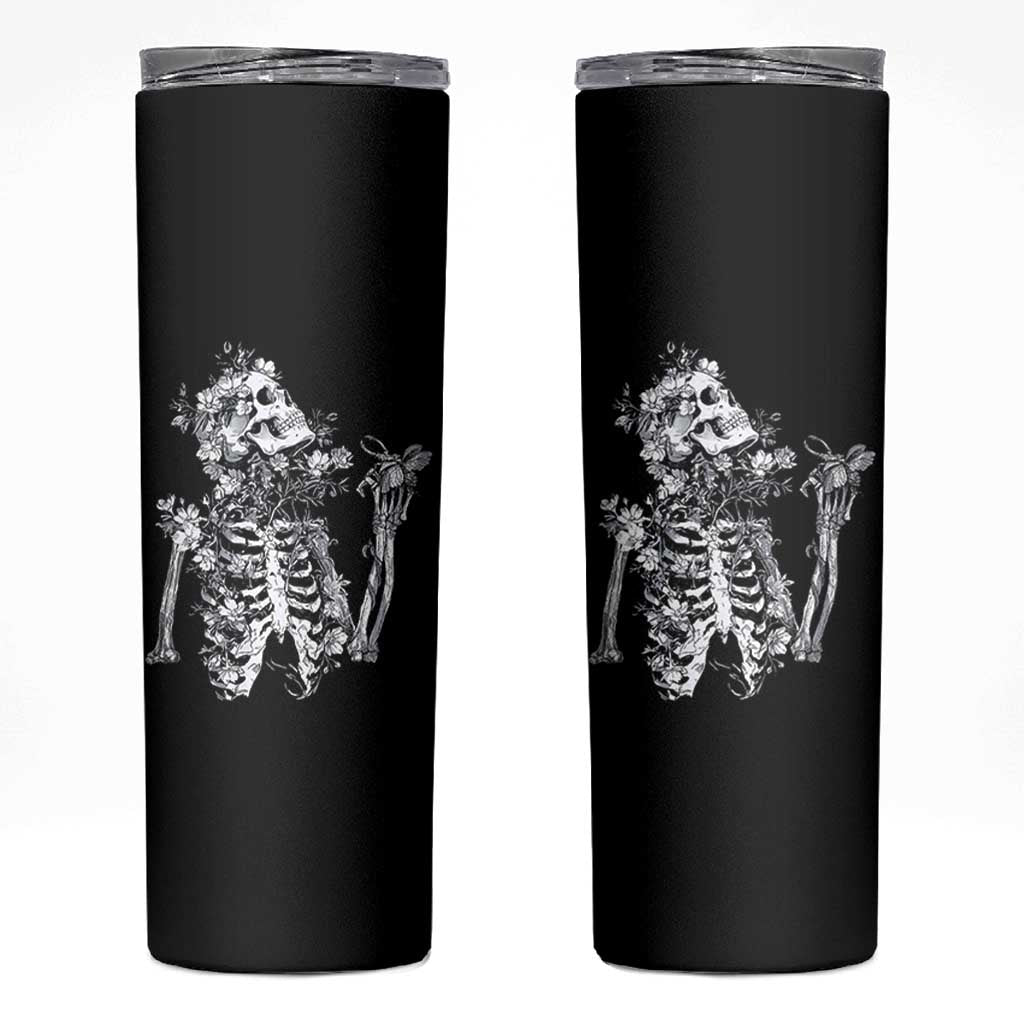 Gothic Grunge Floral Skeleton Skinny Tumbler Dark Alternative Aesthetic For Women