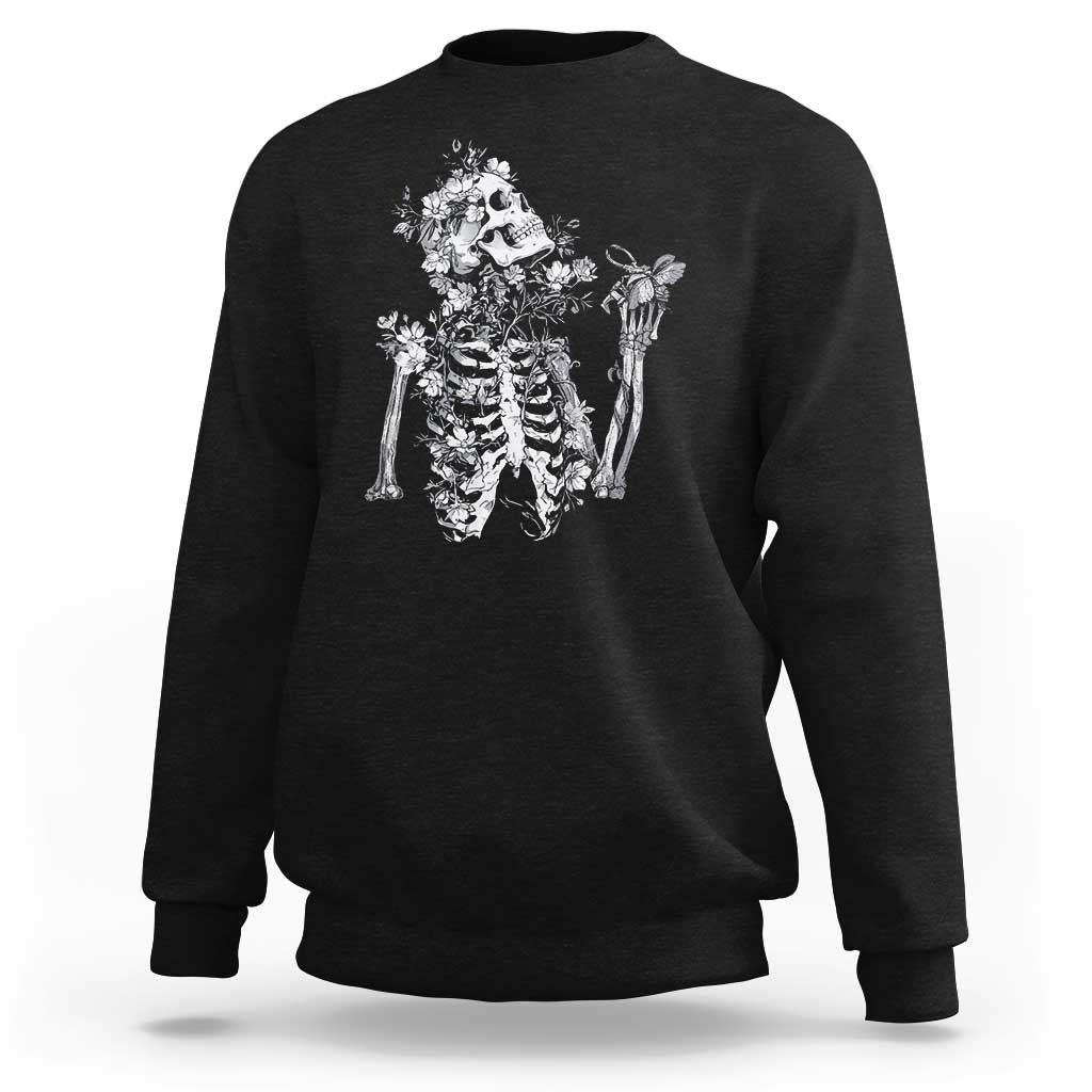 Gothic Grunge Floral Skeleton Sweatshirt Dark Alternative Aesthetic For Women