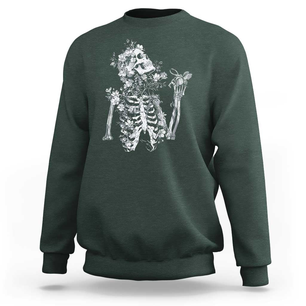 Gothic Grunge Floral Skeleton Sweatshirt Dark Alternative Aesthetic For Women