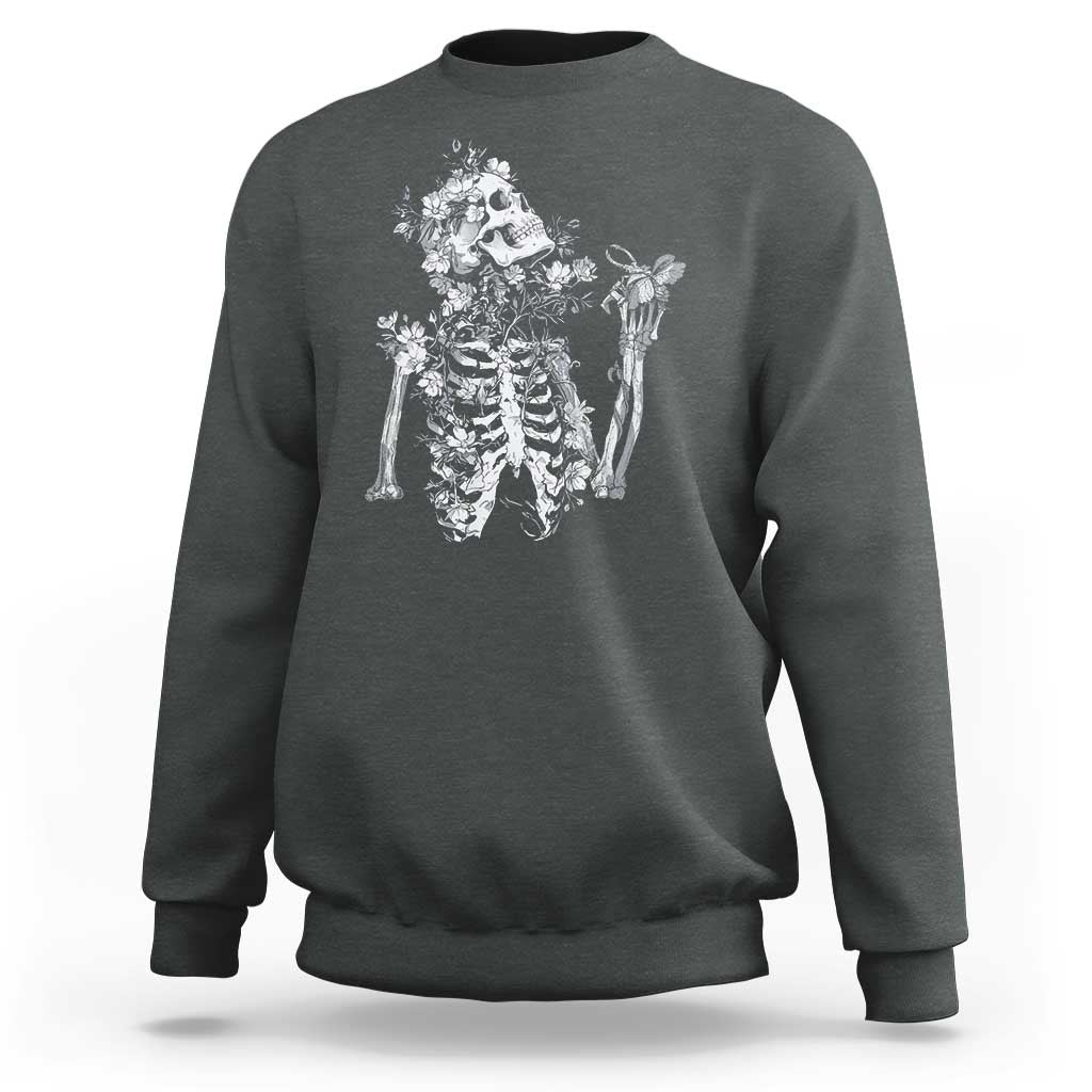 Gothic Grunge Floral Skeleton Sweatshirt Dark Alternative Aesthetic For Women