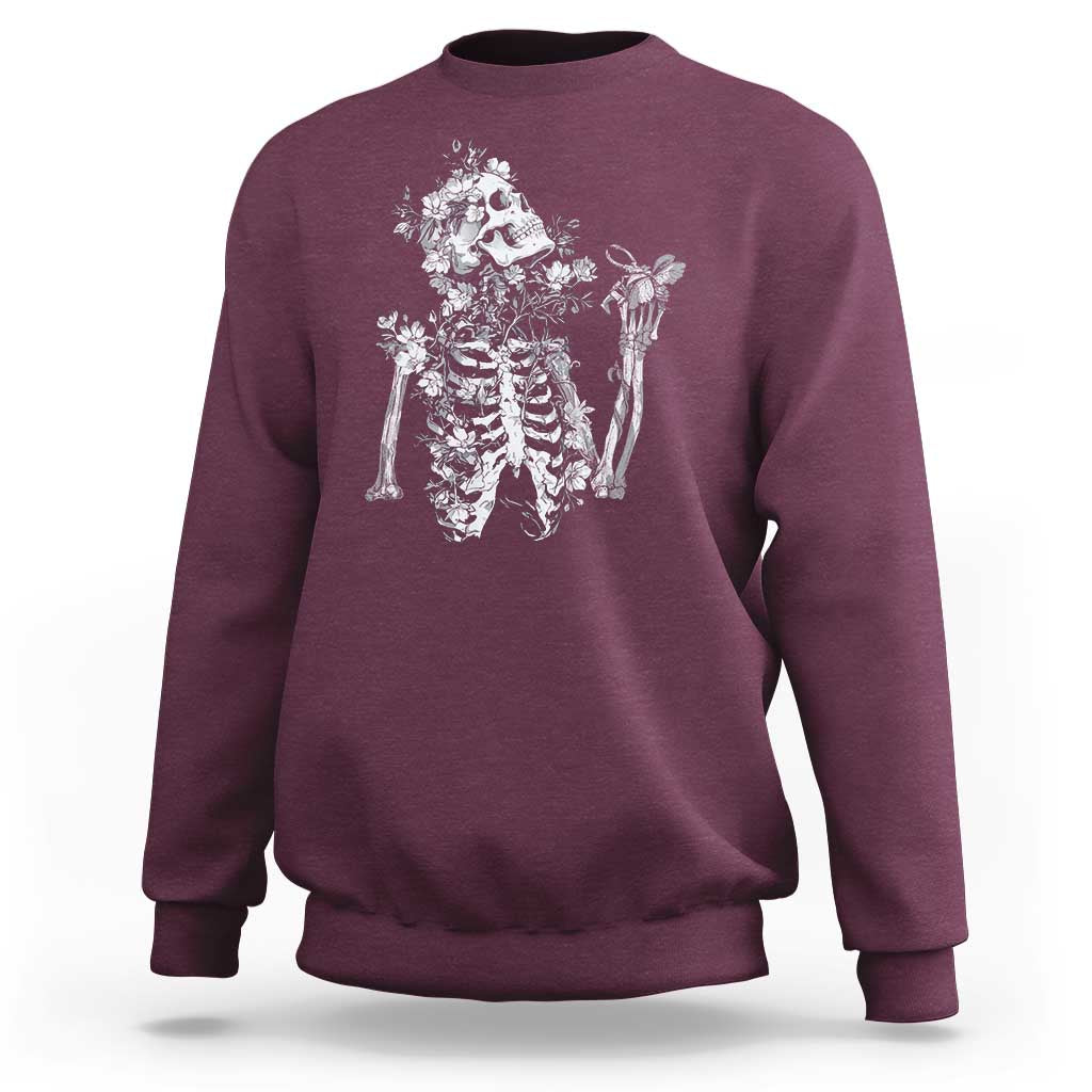 Gothic Grunge Floral Skeleton Sweatshirt Dark Alternative Aesthetic For Women