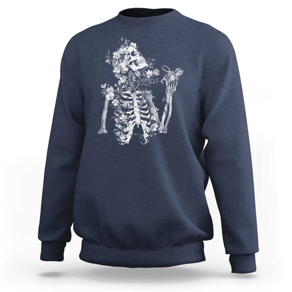 Gothic Grunge Floral Skeleton Sweatshirt Dark Alternative Aesthetic For Women