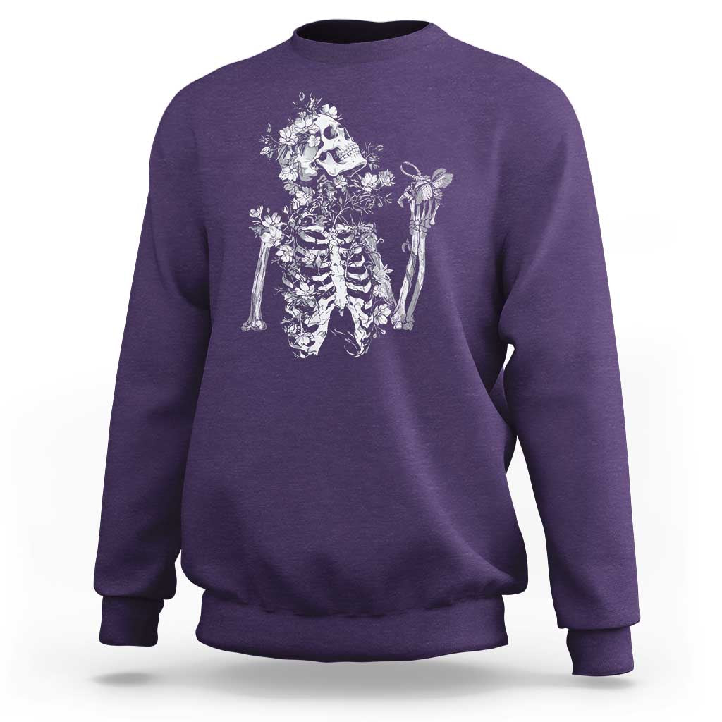 Gothic Grunge Floral Skeleton Sweatshirt Dark Alternative Aesthetic For Women