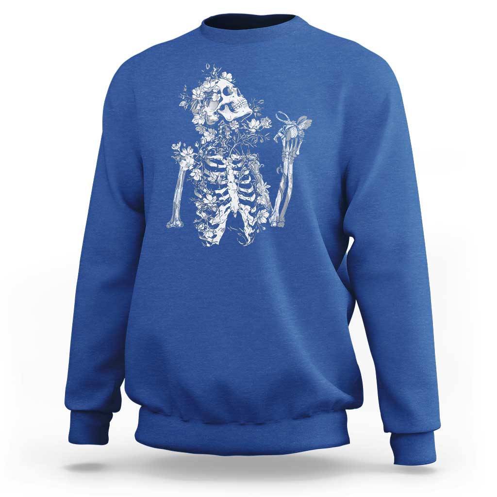 Gothic Grunge Floral Skeleton Sweatshirt Dark Alternative Aesthetic For Women