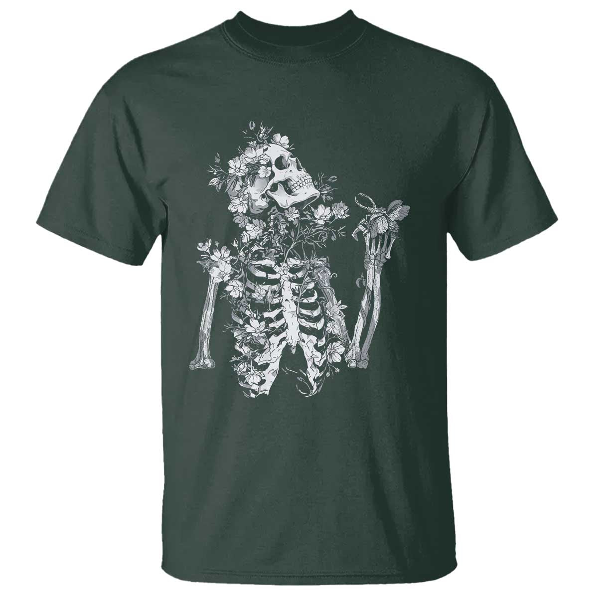 Gothic Grunge Floral Skeleton T Shirt Dark Alternative Aesthetic For Women