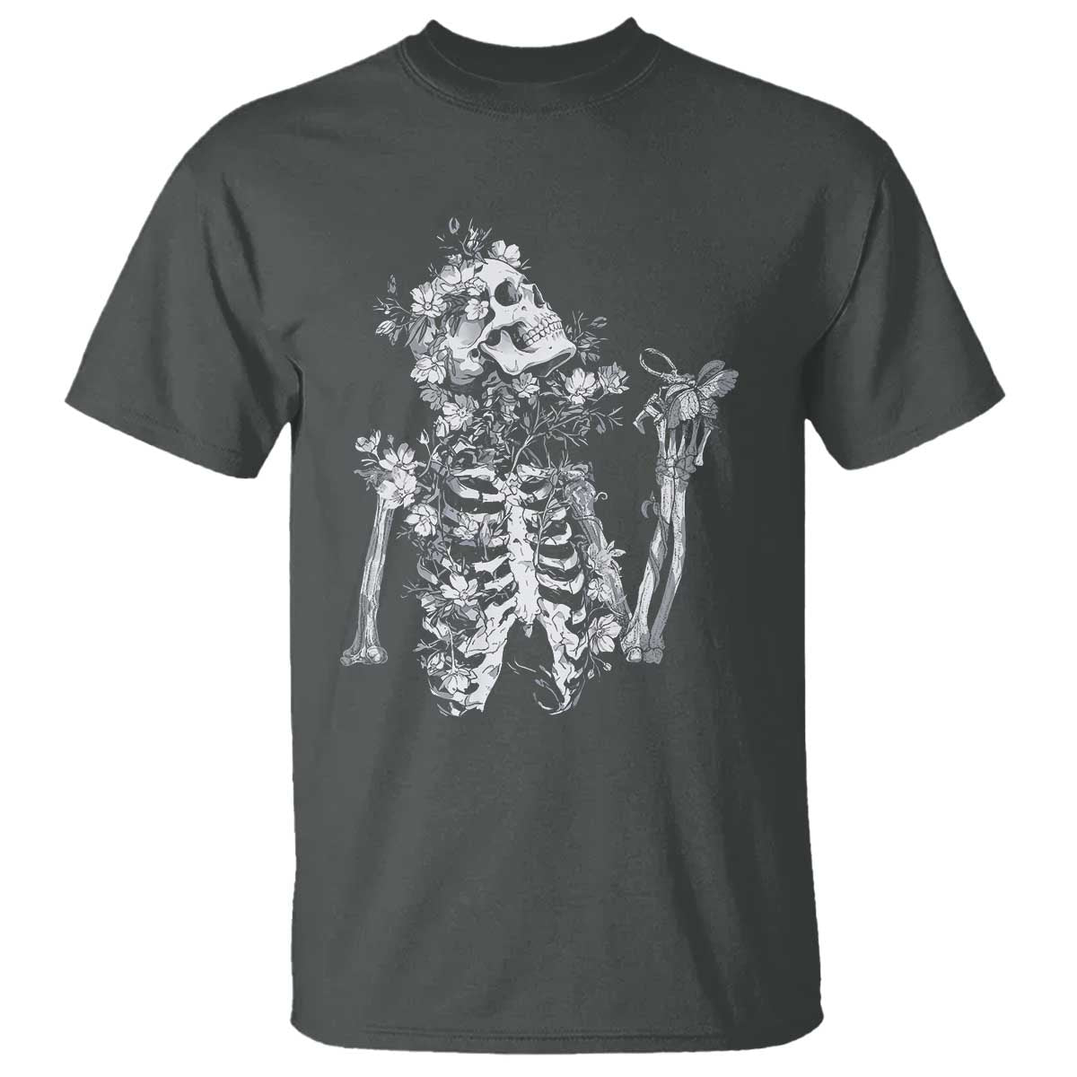 Gothic Grunge Floral Skeleton T Shirt Dark Alternative Aesthetic For Women