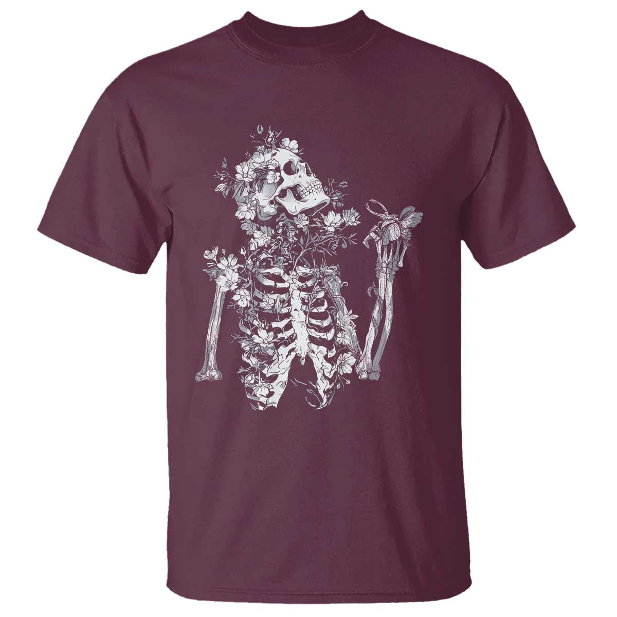 Gothic Grunge Floral Skeleton T Shirt Dark Alternative Aesthetic For Women