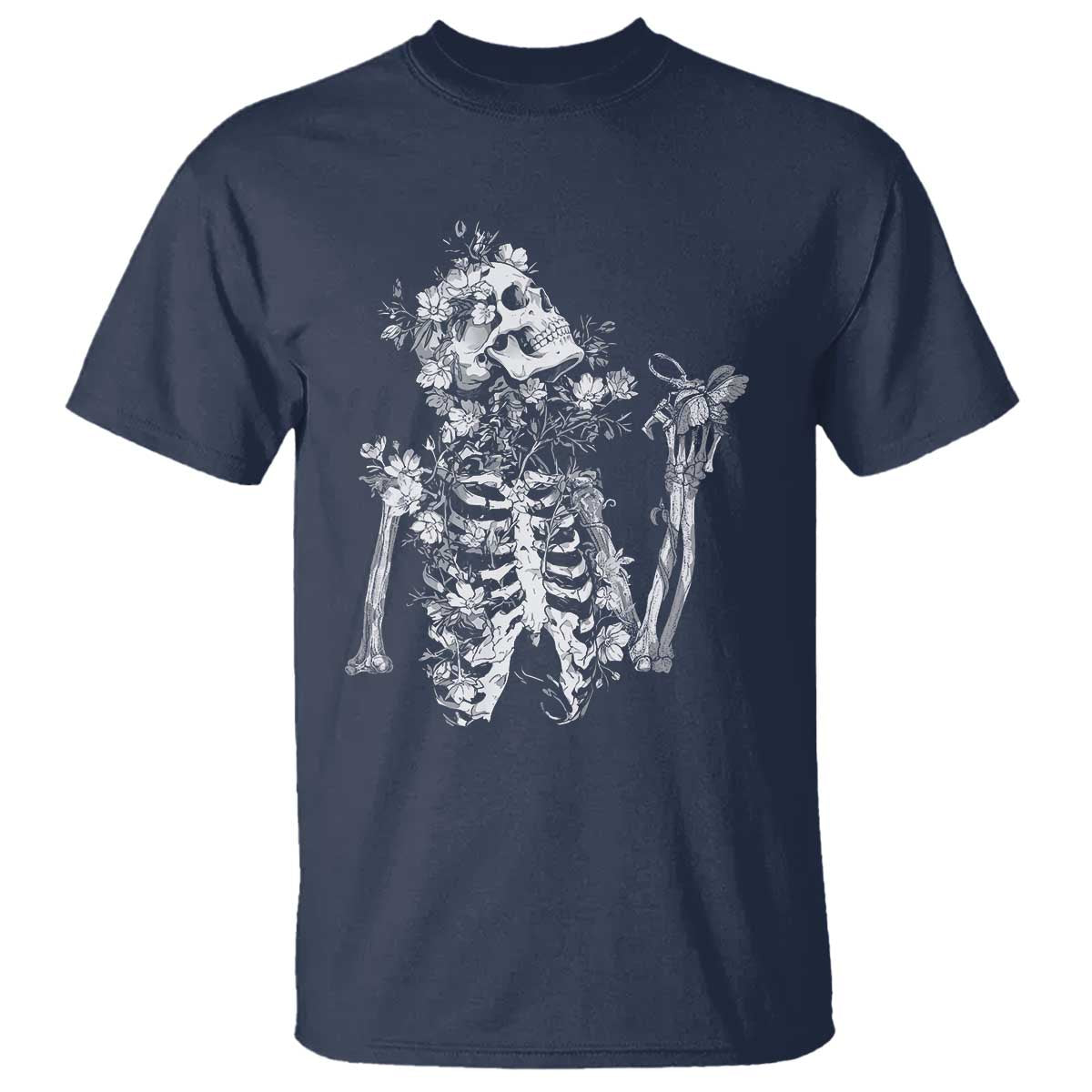 Gothic Grunge Floral Skeleton T Shirt Dark Alternative Aesthetic For Women
