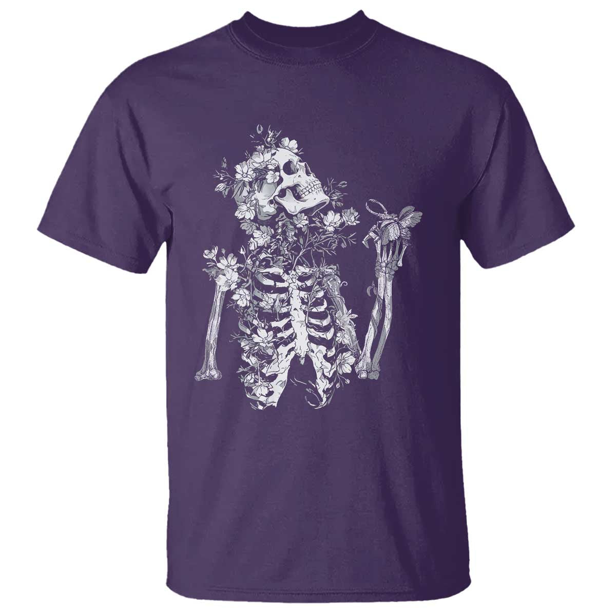 Gothic Grunge Floral Skeleton T Shirt Dark Alternative Aesthetic For Women