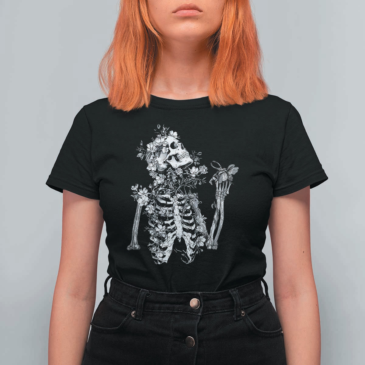 Gothic Grunge Floral Skeleton T Shirt For Women Dark Alternative Aesthetic For Women