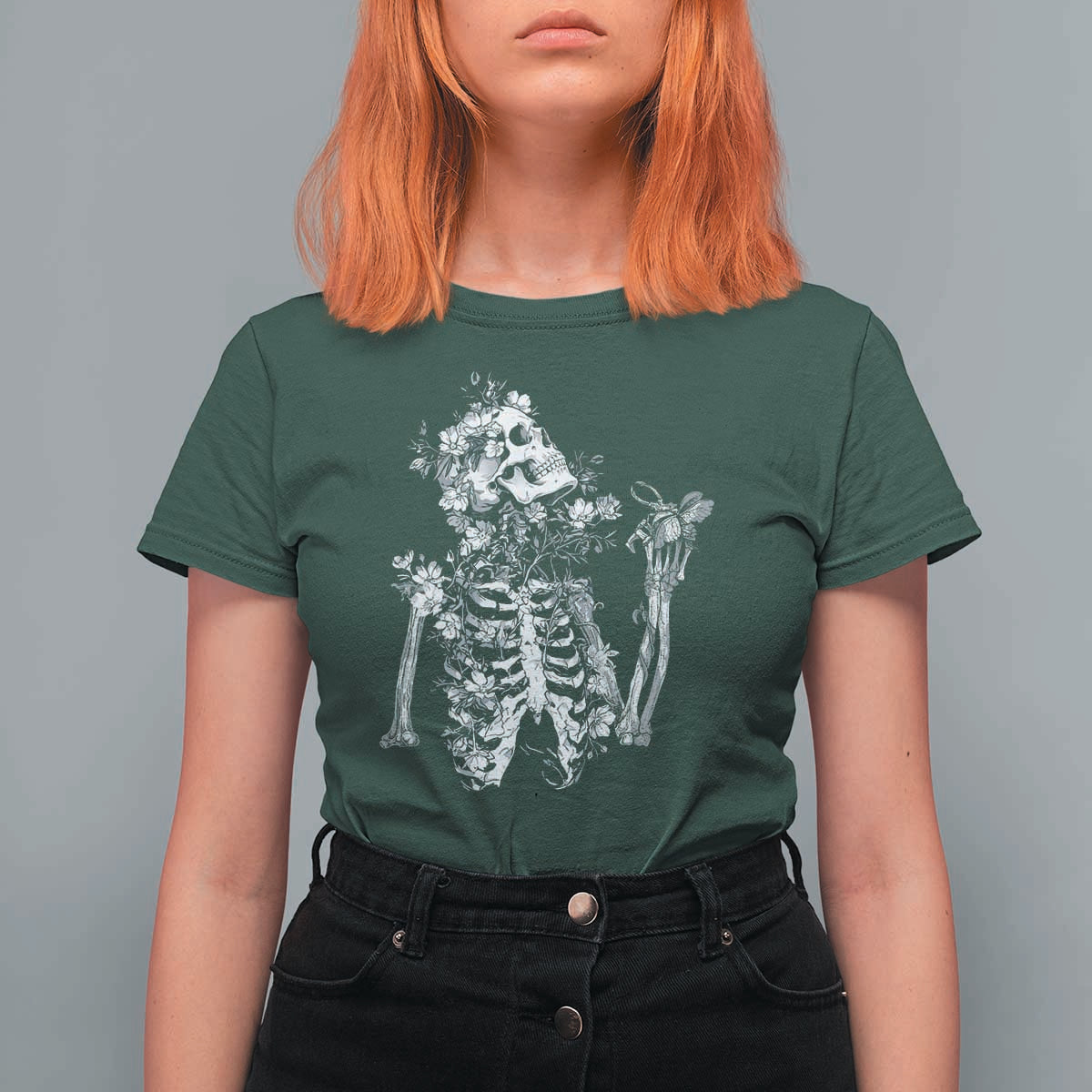 Gothic Grunge Floral Skeleton T Shirt For Women Dark Alternative Aesthetic For Women