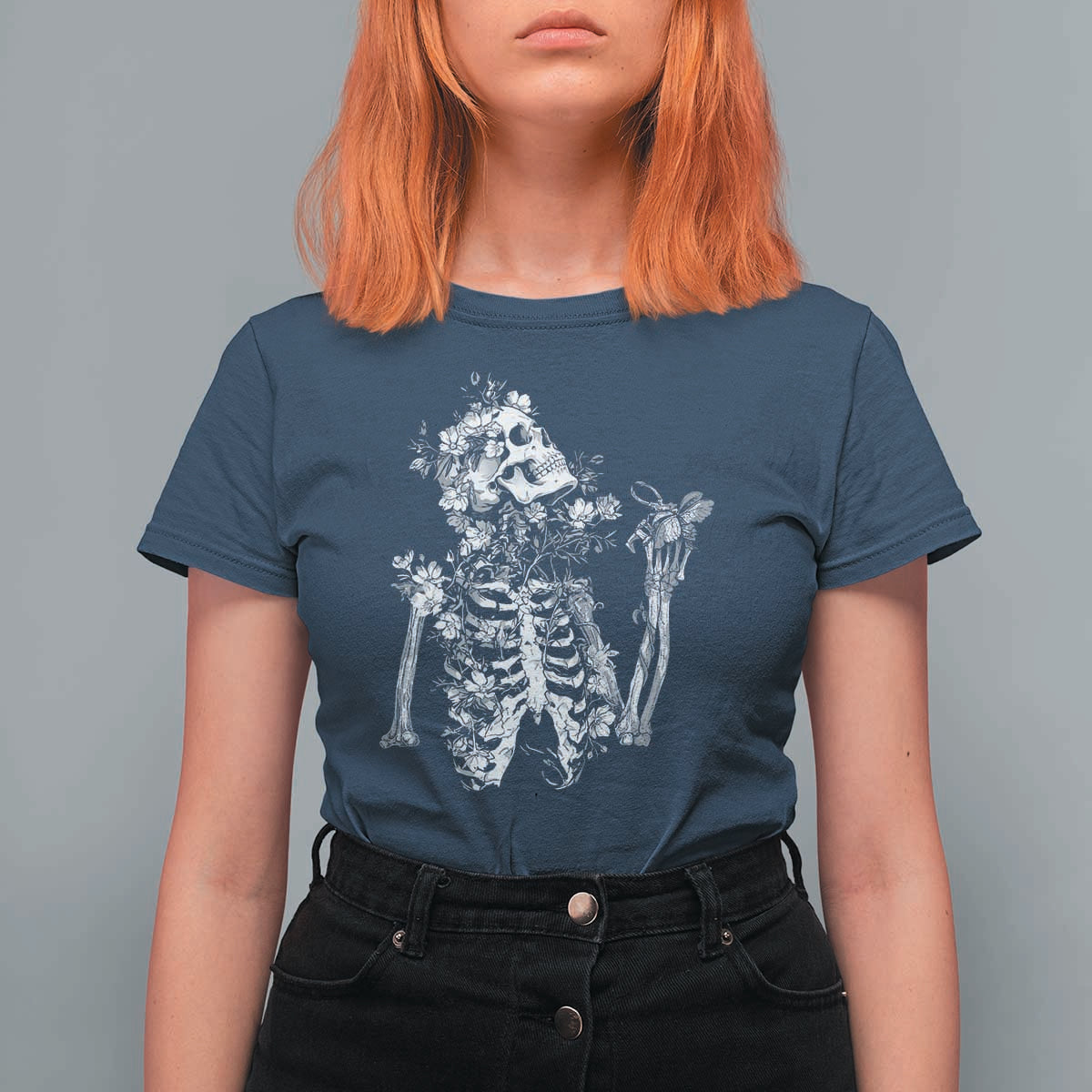 Gothic Grunge Floral Skeleton T Shirt For Women Dark Alternative Aesthetic For Women
