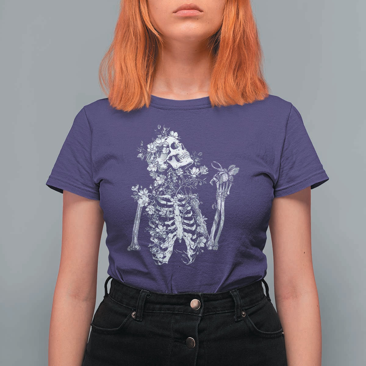 Gothic Grunge Floral Skeleton T Shirt For Women Dark Alternative Aesthetic For Women