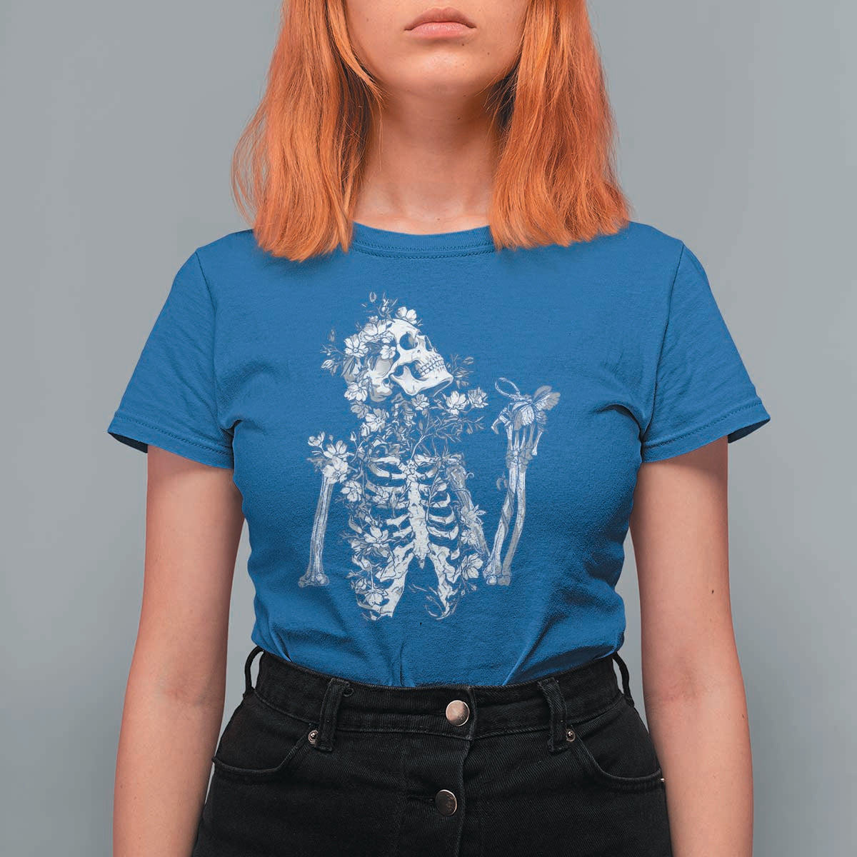 Gothic Grunge Floral Skeleton T Shirt For Women Dark Alternative Aesthetic For Women